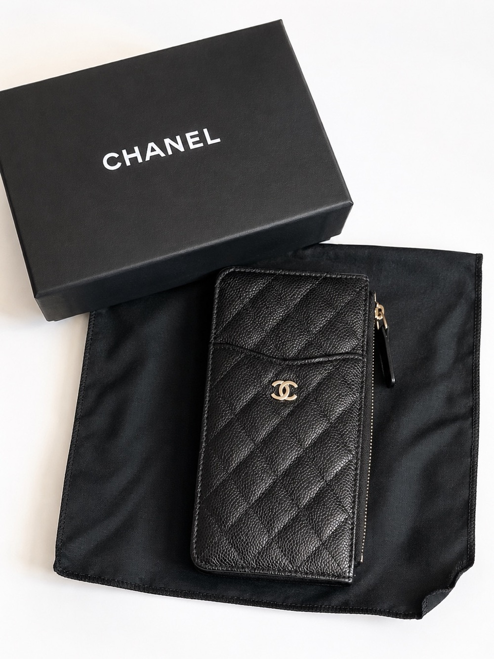 🆕🖤 CC Quilted Caviar Card Holder Wallet with Zip Pocket